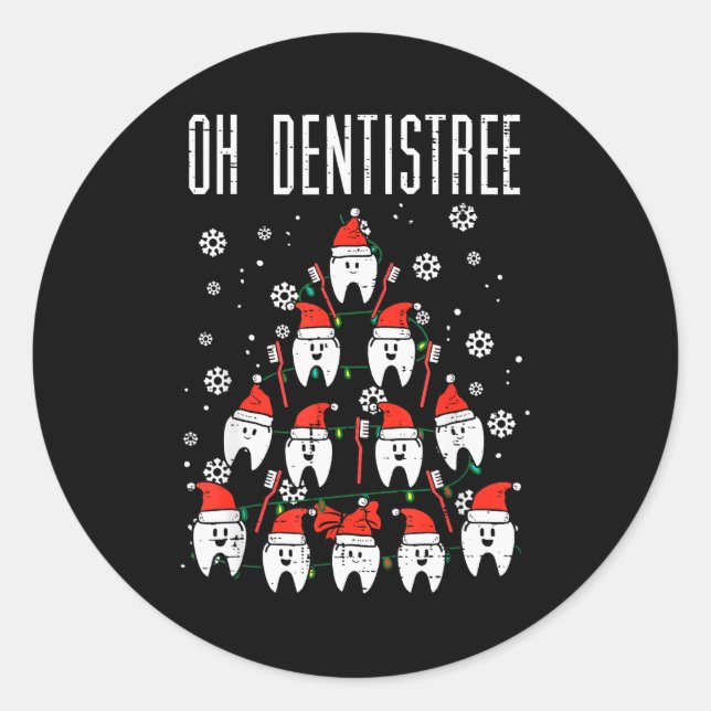 Pegatina Redonda Oh Dentistree Christmas Tree Teeth Dentistry Denta (Anverso)