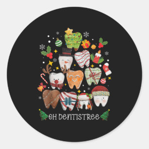 Pegatina Redonda Oh Dentistree Feliz Navidad Dental Divertido Dient