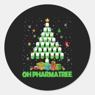 Pegatina Redonda Oh Farmacia Pharmatree de Árbol de Navidad Medicin