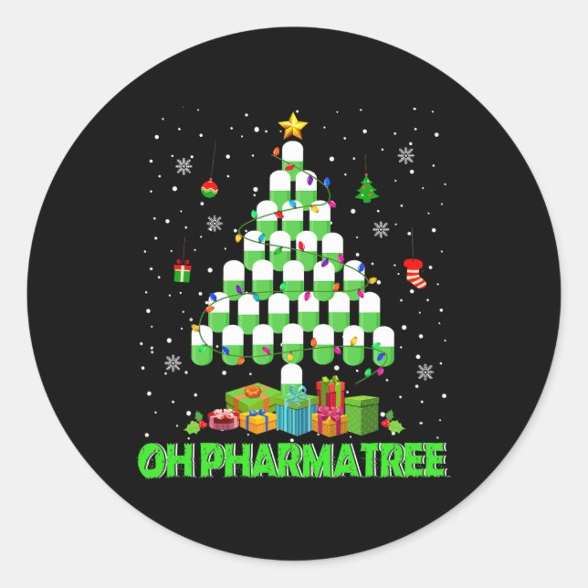 Pegatina Redonda Oh Farmacia Pharmatree de Árbol de Navidad Medicin (Anverso)
