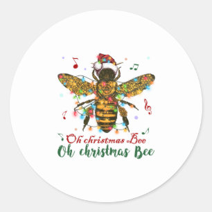Pegatina Redonda Oh Feliz Regalos de Abejas de Navidad