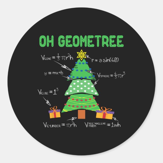 Pegatina Redonda Oh Geometree Geometry Math Science Teacher Christm (Anverso)