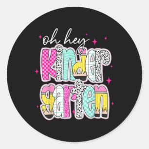 Pegatina Redonda Oh Hola Kinder Back To School Teachers Mujeres