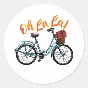 Pegatina Redonda Oh La La French Bicicleta Funny Sayings Franceses