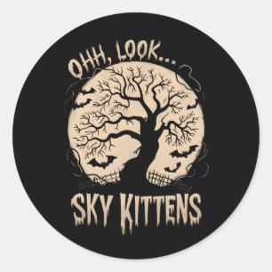 Pegatina Redonda Oh Look Sky Kittens Halloween Funny Bats Lover