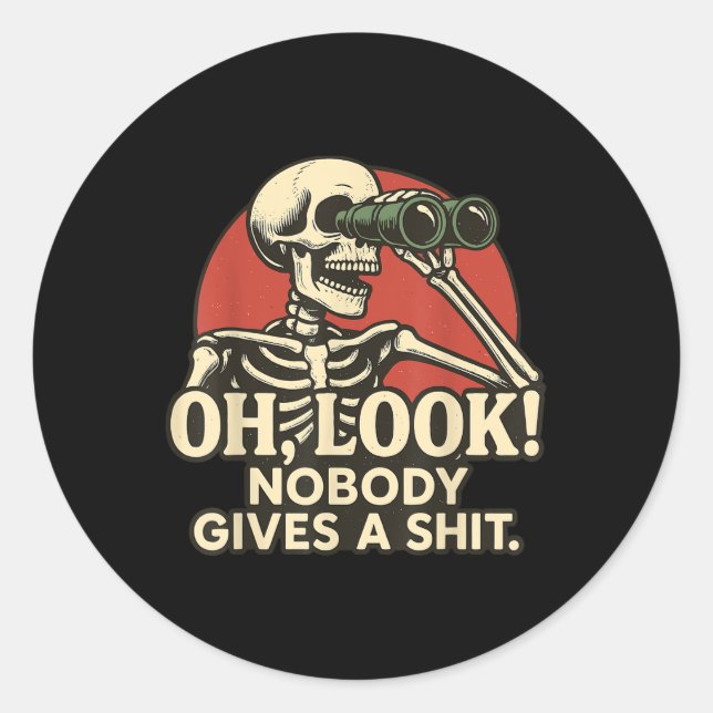 Pegatina Redonda Oh Mire Nadie Da Un Skeleton Halloween Spooky S (Anverso)