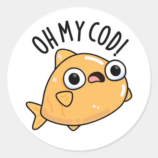 Pegatina Redonda Oh My Cod Funny Fish Pun (Anverso)