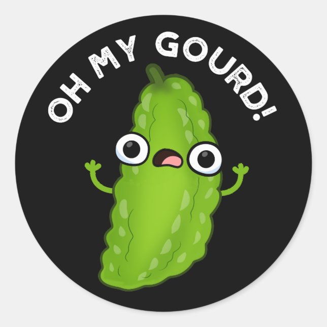 Pegatina Redonda Oh My Gourd Funny Veggie Pun Dark BG (Anverso)