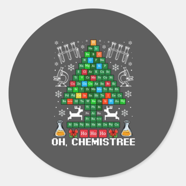 Pegatina Redonda Oh Navidades Químicos Periódico de Ciencia Química (Anverso)
