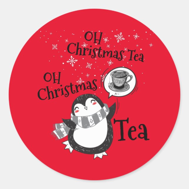 Pegatina Redonda Oh Navidades Tea Penguin Lover - Té Drinker (Anverso)