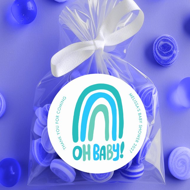 Pegatina Redonda ¡Oh, nena! Personalizado de arcoiris lindo Baby Sh (Oh Baby! Cute Rainbow CUSTOM Baby Shower THANK YOU Classic Round Sticker
)