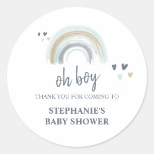 Pegatina Redonda Oh Niño Baby Shower Azul Boho Arcoíris Gracias  Cl