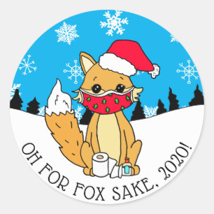 Pegatina Redonda Oh para Fox Sake, 2020, Navidades divertidos