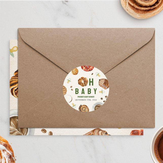 Pegatina Redonda Oh Pasteles Bebés + Pacificadores Baby Shower Neut (Subido por el creador)