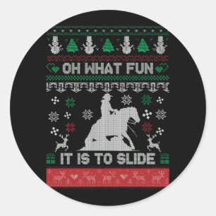 Pegatina Redonda Oh Qué Cowboy Divertido Que Se Enfrenta A Los Caba