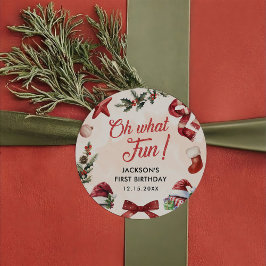 Pegatina Redonda Oh Qué Divertido Navidades Primera Fiesta de Cumpl