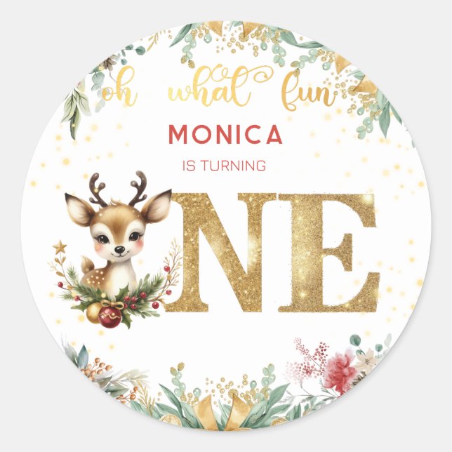 Pegatina Redonda Oh, qué navidades tan divertidos (Anverso)