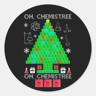Pegatina Redonda Oh Químist Chemist Tree Funny Science Navidades