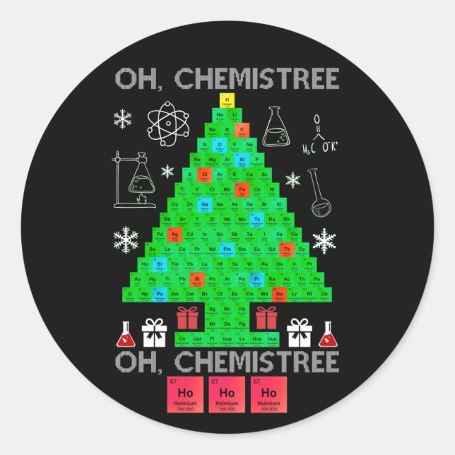 Pegatina Redonda Oh Químist Chemist Tree Funny Science Navidades (Anverso)