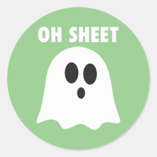 Pegatina Redonda Oh Sheet - Humorístico Ghost Pun Oh Sheet M