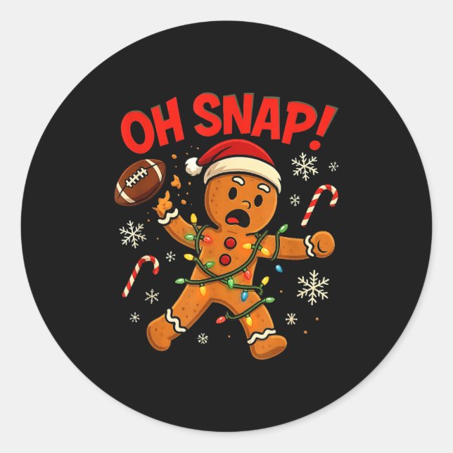 Pegatina Redonda Oh Snap Christmas Gingerbread Funny Football Light (Anverso)