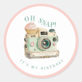 Pegatina Redonda Oh Snap | Cumpleaños de la cámara