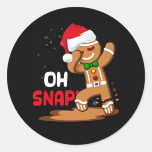 Pegatina Redonda Oh Snap Dabbing Gingerbread Man Happy Holiday Chri