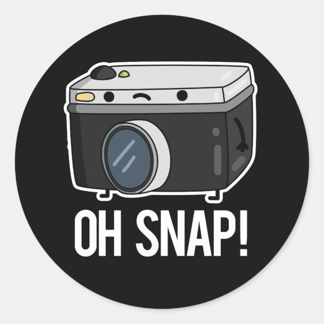 Pegatina Redonda Oh Snap Funny Camera Pun Dark BG (Anverso)