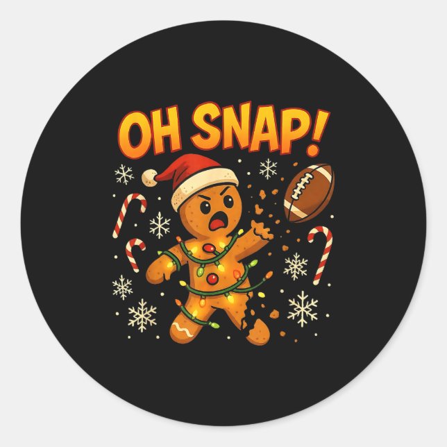 Pegatina Redonda Oh Snap Funny Gingerbread Football Christmas Light (Anverso)