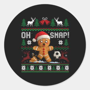 Pegatina Redonda Oh Snap Fútbol Hombre de Jengibre Navidad Feo Xmas