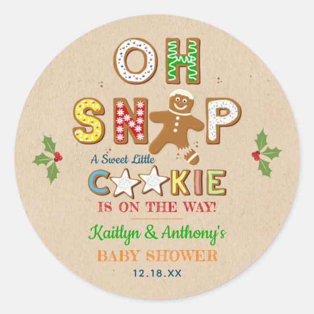 Pegatina Redonda ¡Oh Snap! Gingerbread Cookie Baby Shower (Anverso)