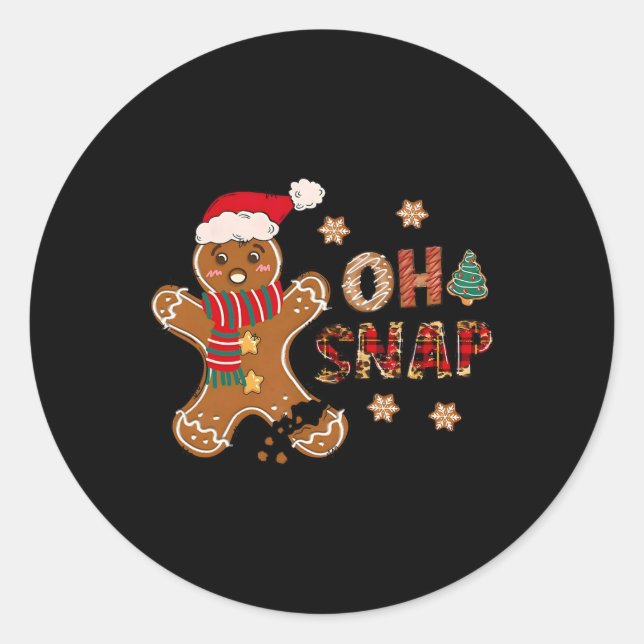 Pegatina Redonda Oh Snap Gingerbread Man Feliz Navidad Pajam (Anverso)