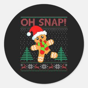 Pegatina Redonda Oh Snap Gingerbread Man Feliz Navidad Pajam