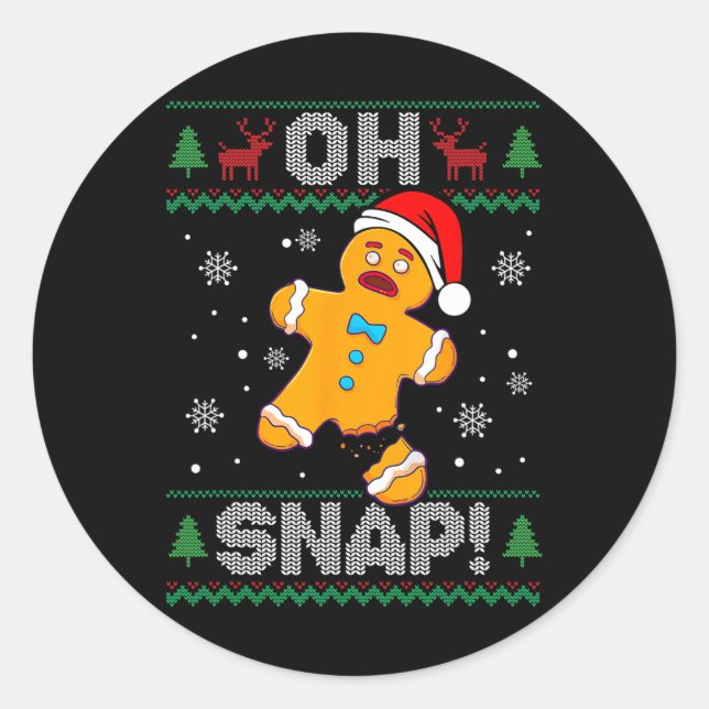 Pegatina Redonda Oh Snap Gingerbread Man Navidades Fun Cookie Feo (Anverso)