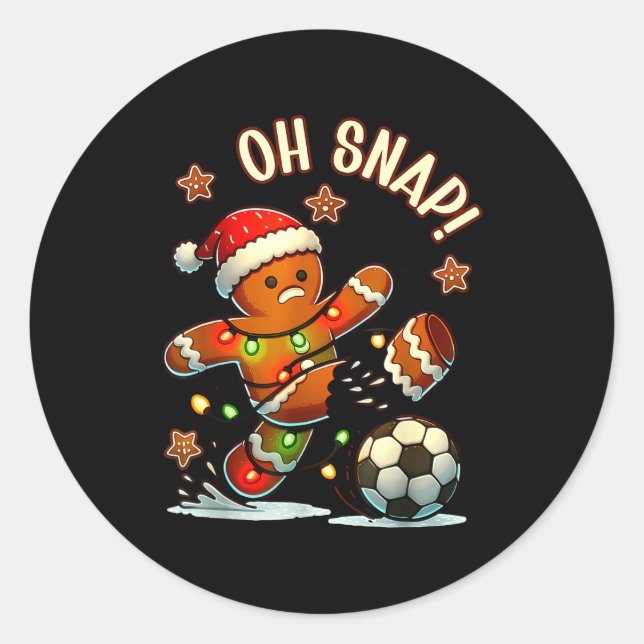 Pegatina Redonda Oh Snap Gingerbread Soccer Xmas Light Holiday  (Anverso)