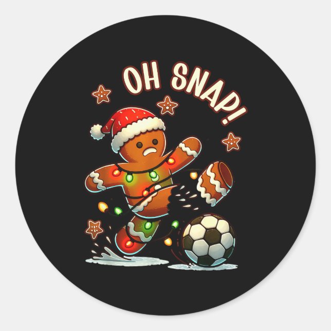Pegatina Redonda Oh Snap Gingerbreadman Christmas Soccer  (Anverso)