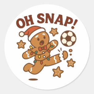Pegatina Redonda Oh Snap Hombre de Jengibre Fútbol Navidad Divertid