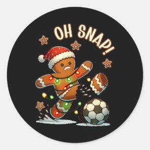 Pegatina Redonda Oh Snap Hombre de Jengibre Navidad Fútbol