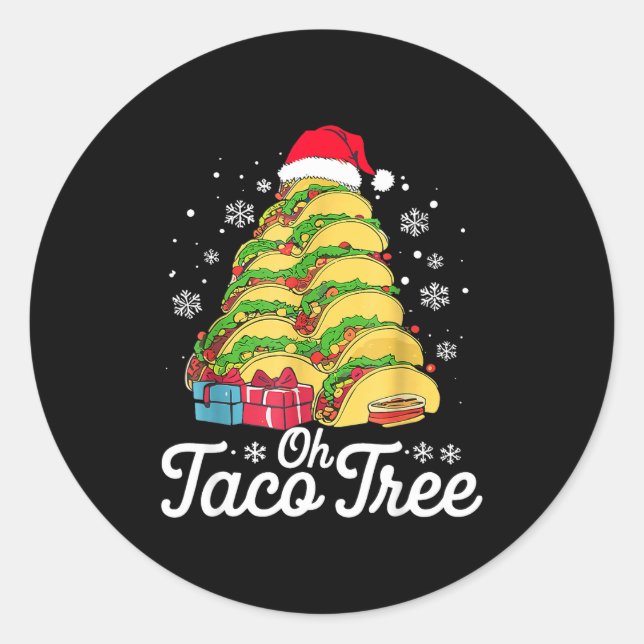 Pegatina Redonda Oh Taco Tree Christmas Cute Xmas Mexican Food Love (Anverso)