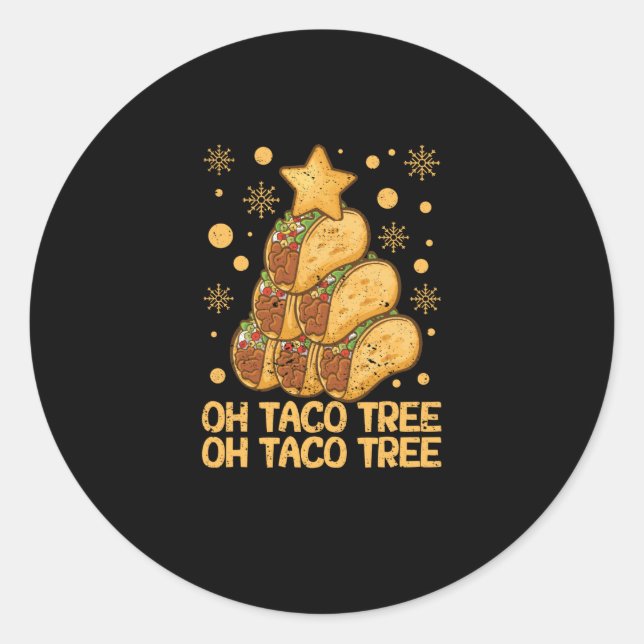 Pegatina Redonda Oh Taco Tree Christmas Pajamas Xmas Mexican Food (Anverso)
