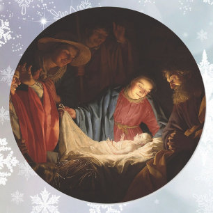 Pegatina Redonda Oh Ven, Déjanos Adorarle, Niño Jesús.