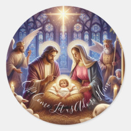 Pegatina Redonda ¡Oh! Ven y déjanos Adore Him - Navidades de vacaci