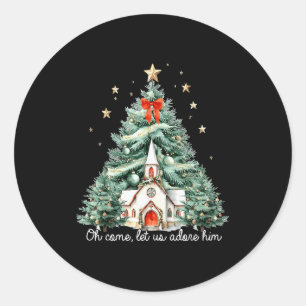 Pegatina Redonda Oh Venid Adoremosle Jesús Cristiano Navidad