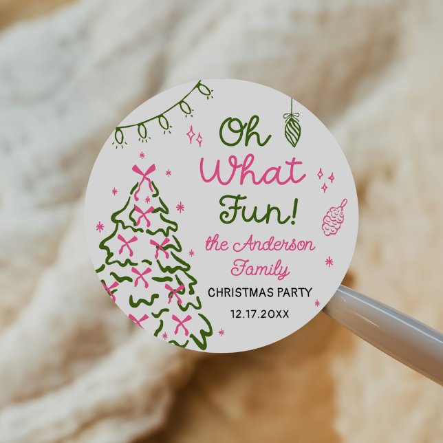 Pegatina Redonda Oh What Fun Hand Drawn Christmas Holiday Party (Subido por el creador)