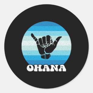 Pegatina Redonda Ohana Hawái Hola Aloha Isla Hawaiana Shaka Retro 