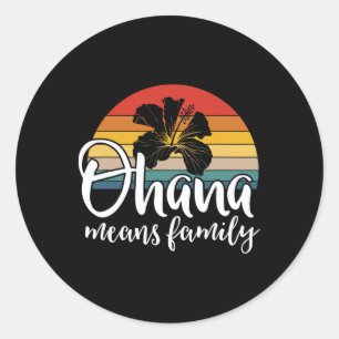 Pegatina Redonda Ohana significa familia Hibiscus Retro Hawaii Summ
