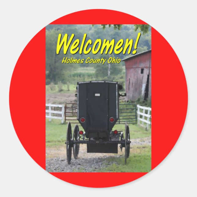 Pegatina Redonda OHCA101.Amish Buggie - Holmes Co. (Anverso)