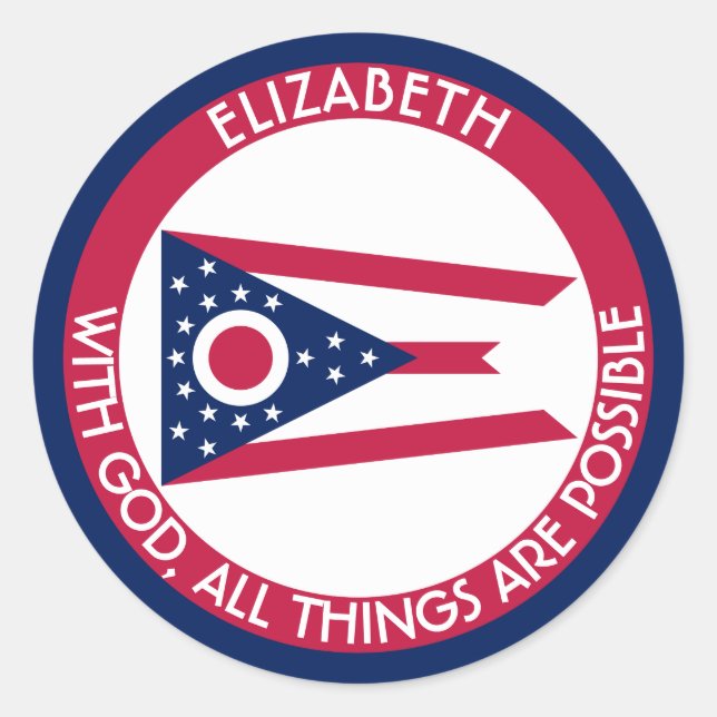 Pegatina Redonda Ohio Burgee La Bandera Personalizada Del Estado De (Anverso)