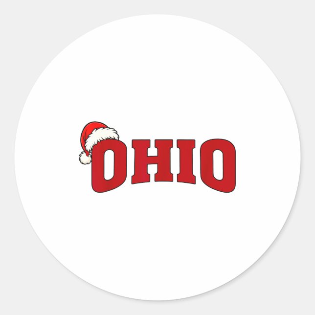 Pegatina Redonda Ohio Christmas Santa Hat Retro Throwback Souvenir  (Anverso)