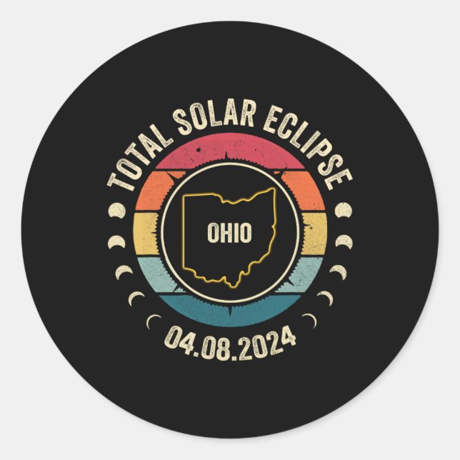 Pegatina Redonda Ohio Eclipse Solar Total 2024 Ap (Anverso)